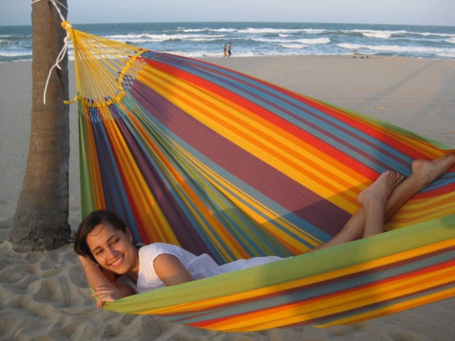 Vida paraiso especial - Family hammock with macrame fringe by MacaMex MA-01120 color multicolor